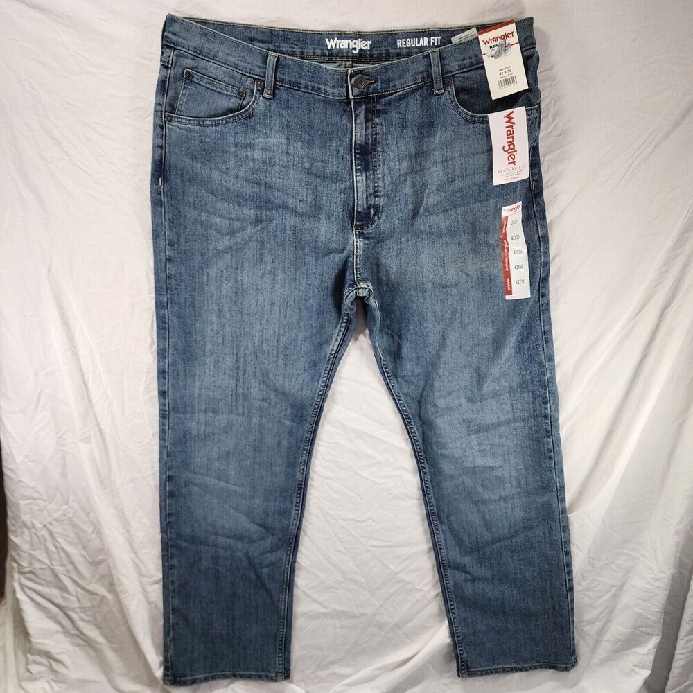 Wrangler Jeans 42x30 Mens 100% Authentic Regular Fit Flex Jean In Steel Blue